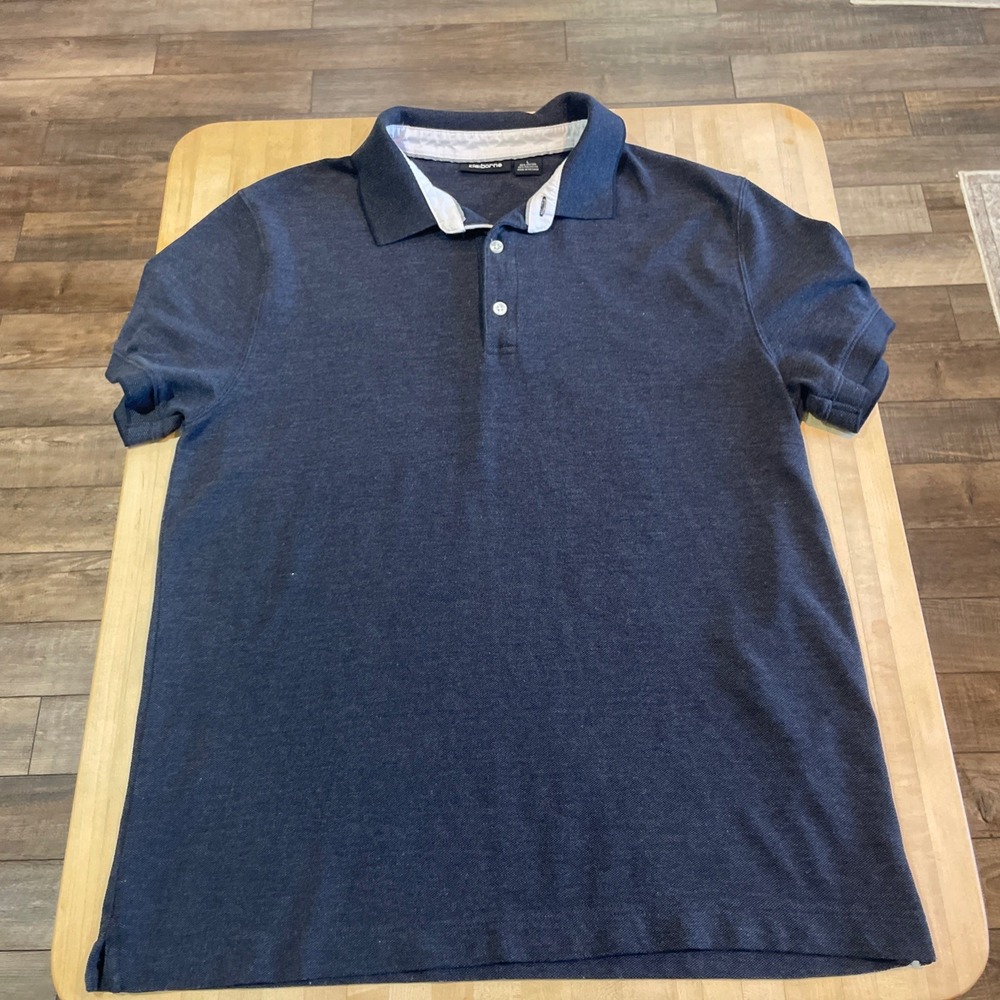 Claiborne Woven Cotton Blend Charcoal Black Polo Shirt Short Sleeve Casual Men L
